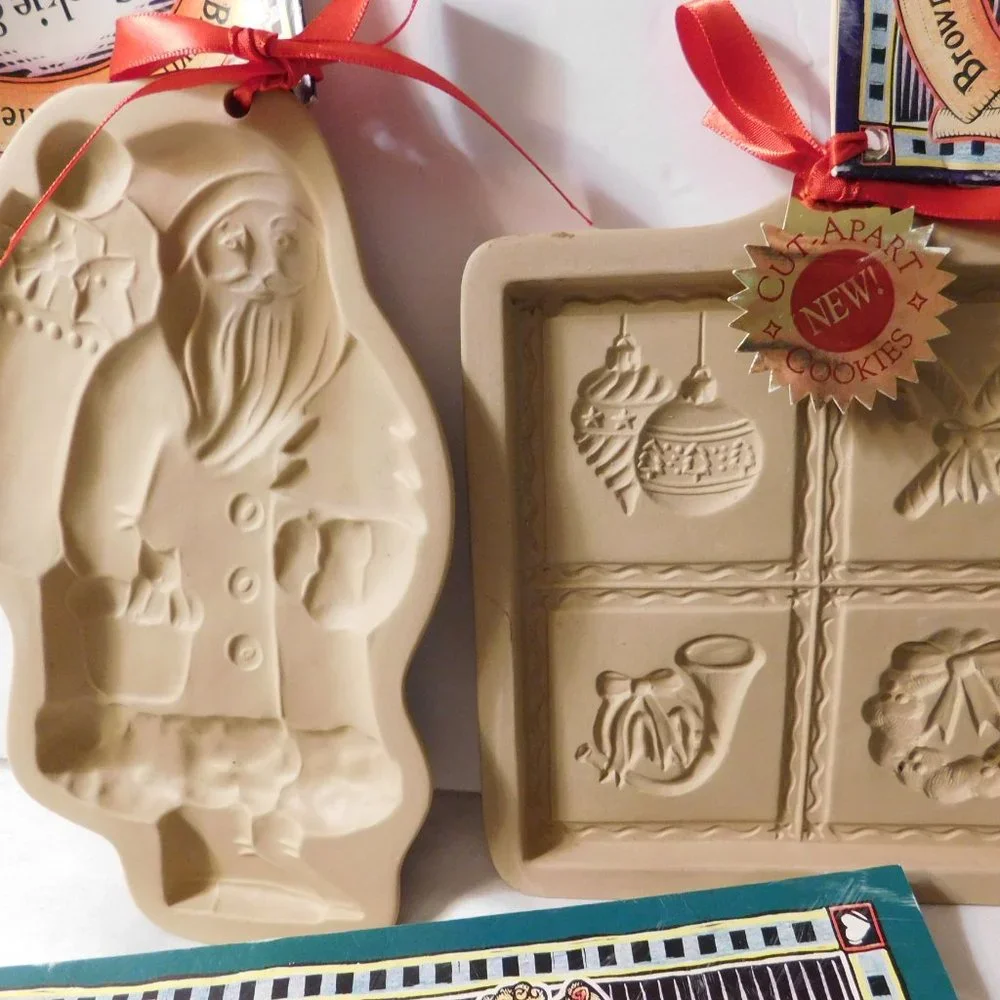 Vintage Brown Bag Art Ceramic Holiday Molds St. Nick Santa and Cut Apart Cookies